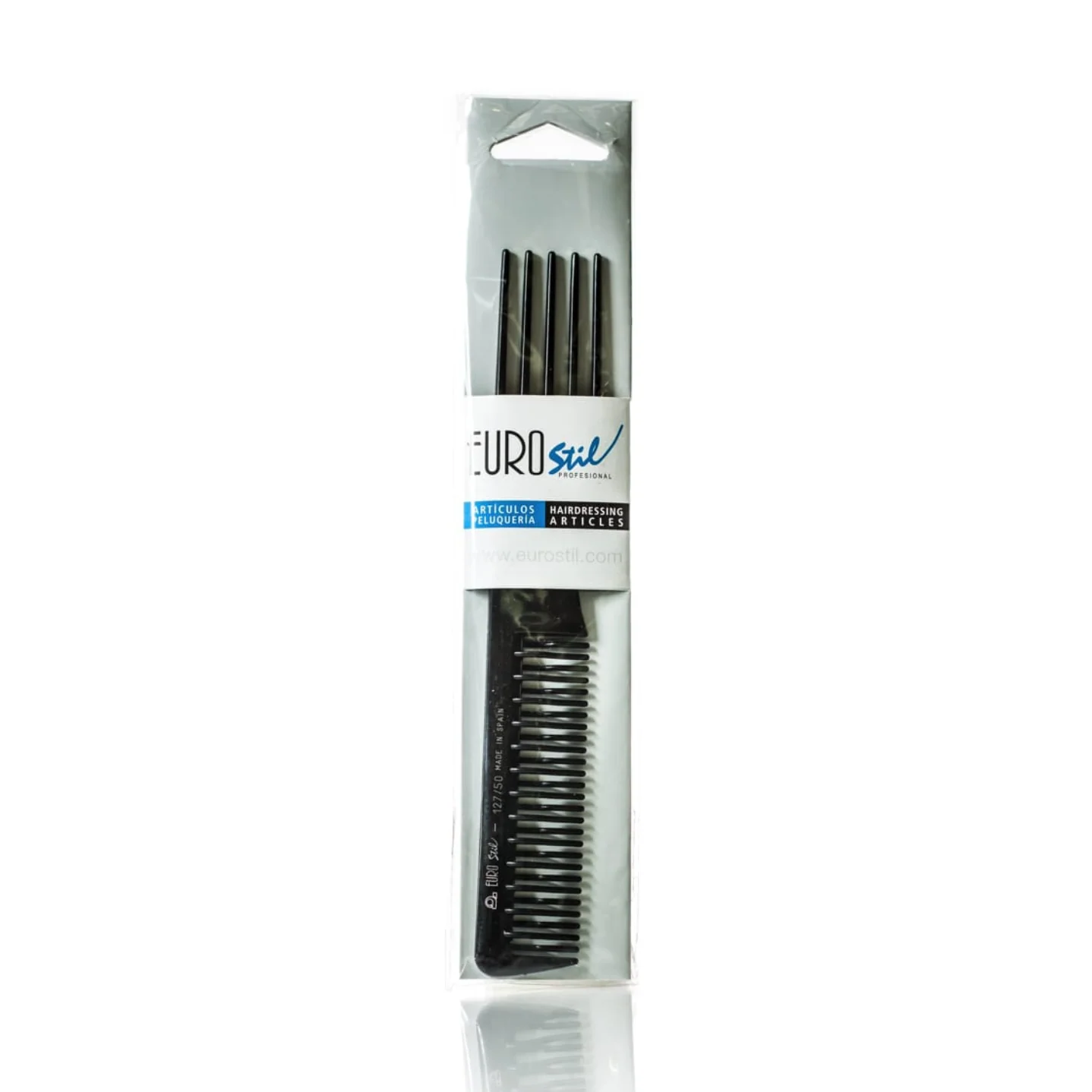 EUROSTIL CURVED TEETH COMB WITH PLASTIC LIFTERS #127N - 19CM