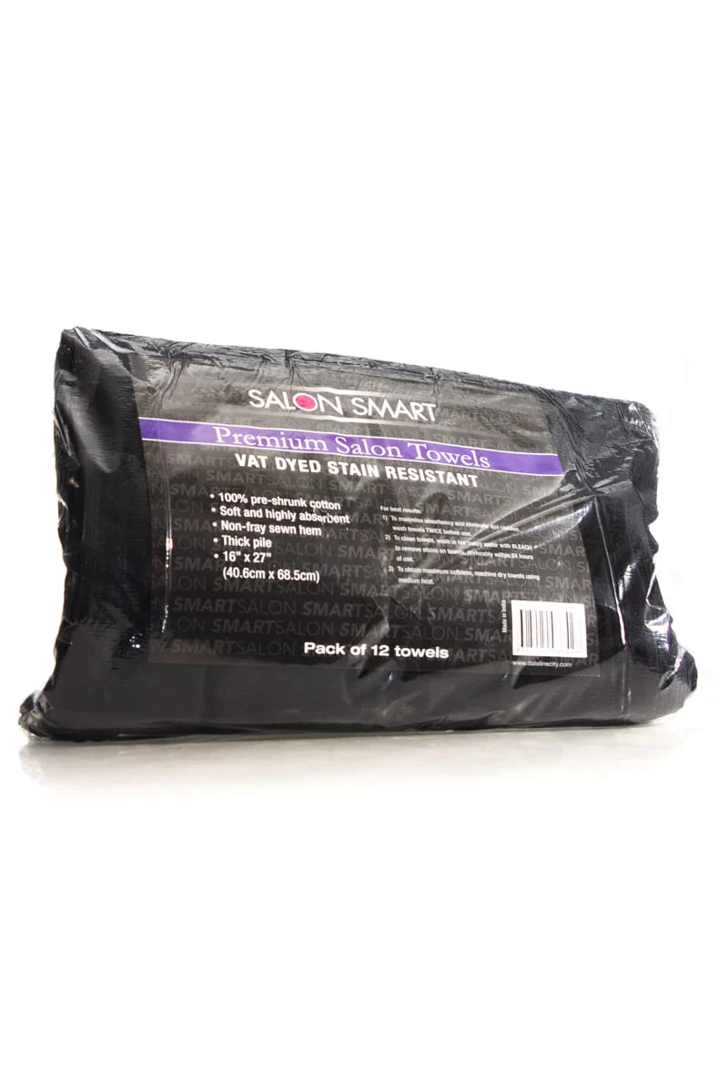 SALON SMART PREMIUM BLACK TOWELS 12 PACK