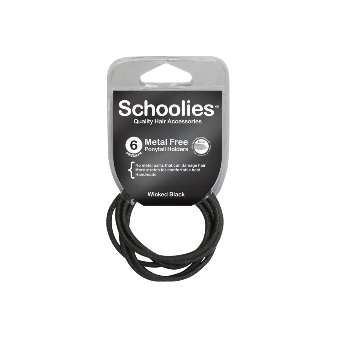 SCHOOLIES METAL FREE PONYTAIL HOLDERS 12 PIECE WICKED BLACK